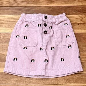 Mini Boden Girls’ 8-9Y Blush Pink Button-Front Cord Embroidered Puppy Skirt